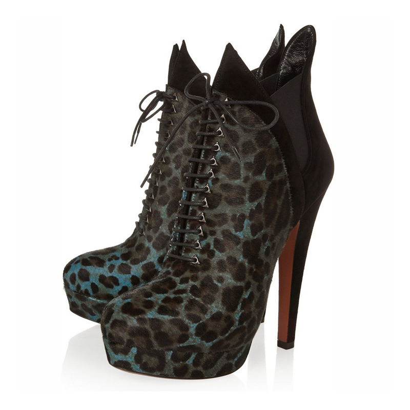 

novo 2020 plus tamanho grande 35-46 moda preta rendas at leopardo plataforma de salto alto primavera feminino senhora botas sapatos F208, Blake