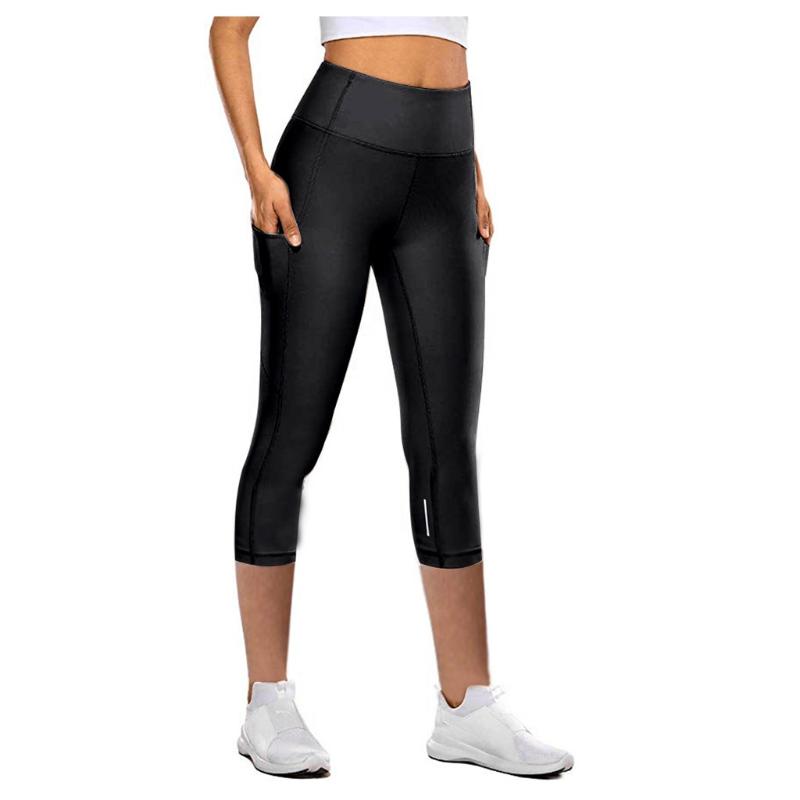 

Women's Soft Tight Elastic Quick Dry Solid Reflective Yoga Pants Fitness Clothing Sports Pants Casual Seven Points Leggings#40, Black