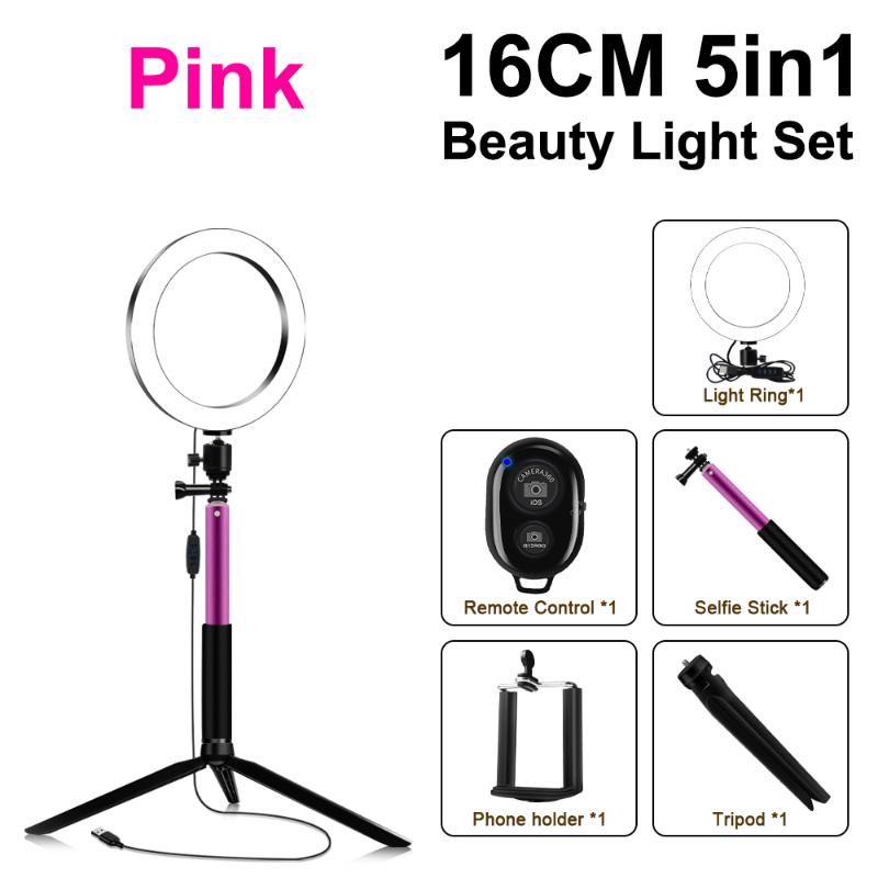 

16cm/6 Inch Diameter 3200K-5600K Ring Video Light Kit 3 Lighting Modes with Phone Holder Tabletop Tripod for Photography