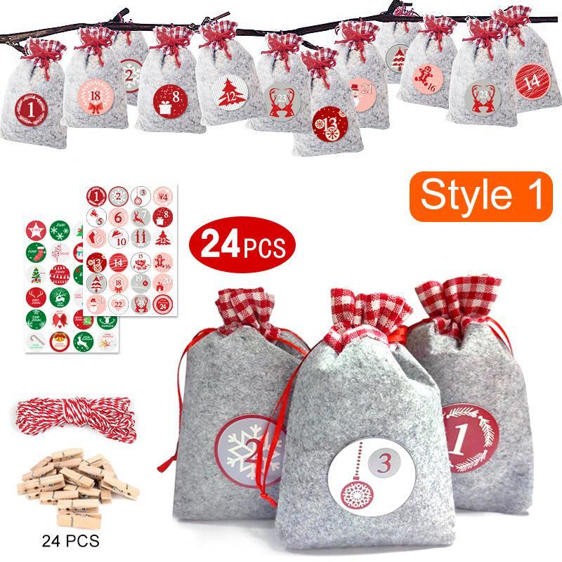 

1 Set Christmas Gift Bags 24Days Countdown Advent Calendar Sticker Rope DIY Holiday Christmas Decorations 2020ing1