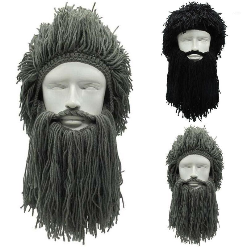 

2020 Newest Hot Men Knit Viking Beard Hats Winter Warm Ski Mask Mustache Beanie Cap Wigs Cosplay DIY Creative Beanies1