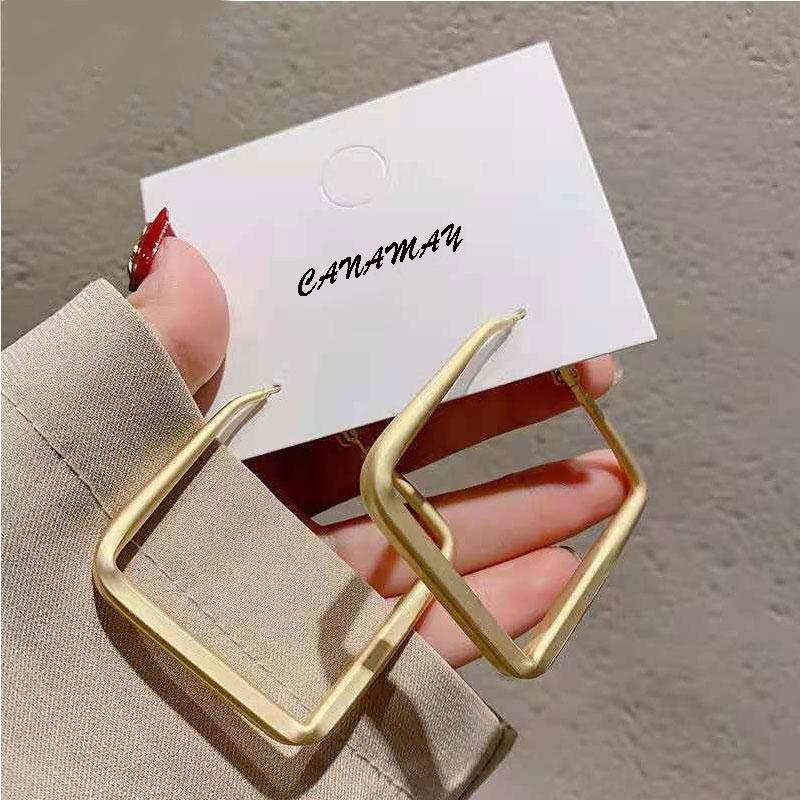 

New Simple Geometry Square Earring Gold Color Retro Personality Matte Earrings Fashion Large Hollow Drop Earrings Jewelry·