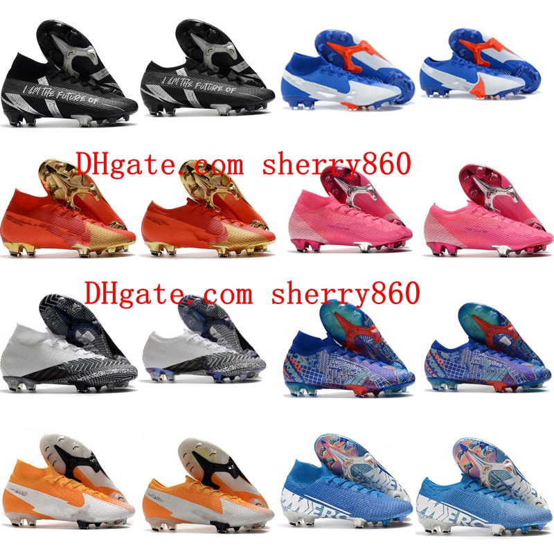 

2020 top quality mens soccer cleats Mercurial Superfly 7 VAPORX 13 Elite FG soccer shoes CR7 football boots chuteiras scarpe da calcio, White;red