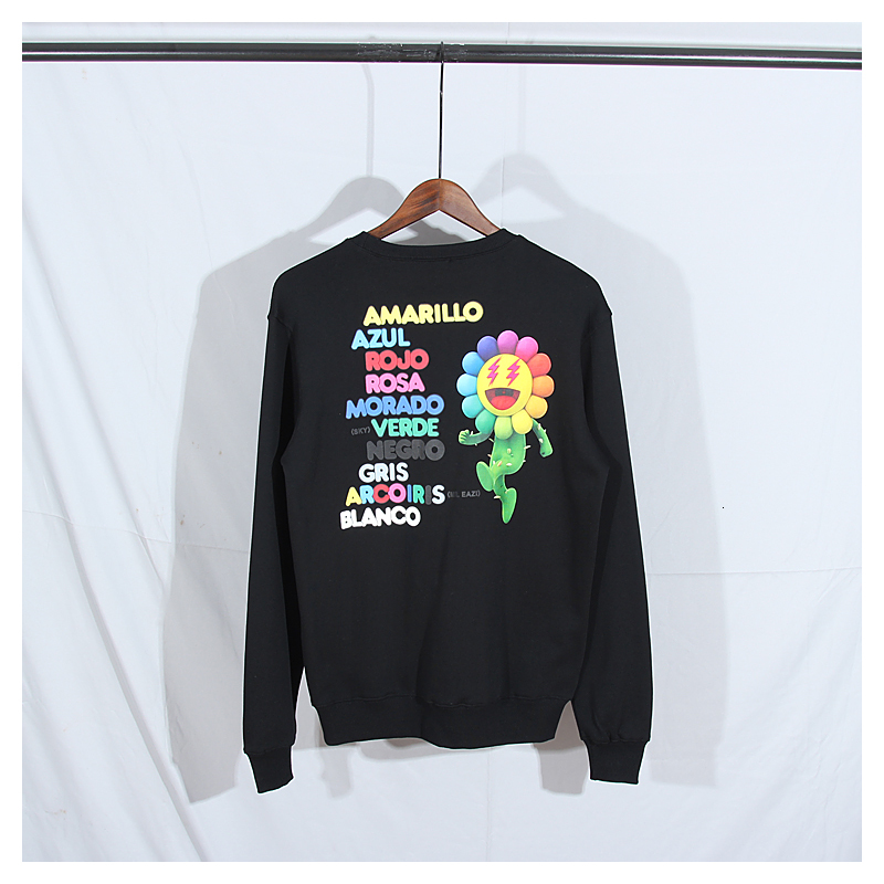 

2021 Suower Flash Printing Hooded Pullover Sweatshirt Streetwear Men Women Cotton Hoodie Hip Hop Kangaroo Pocket Autumn New Aqtg, Black