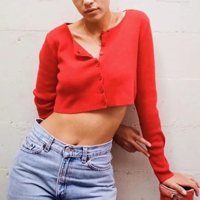 

Only autumn rolled cardigan women' short knitted casual sleeve long girls thin-fit sweater thin, Sky blue