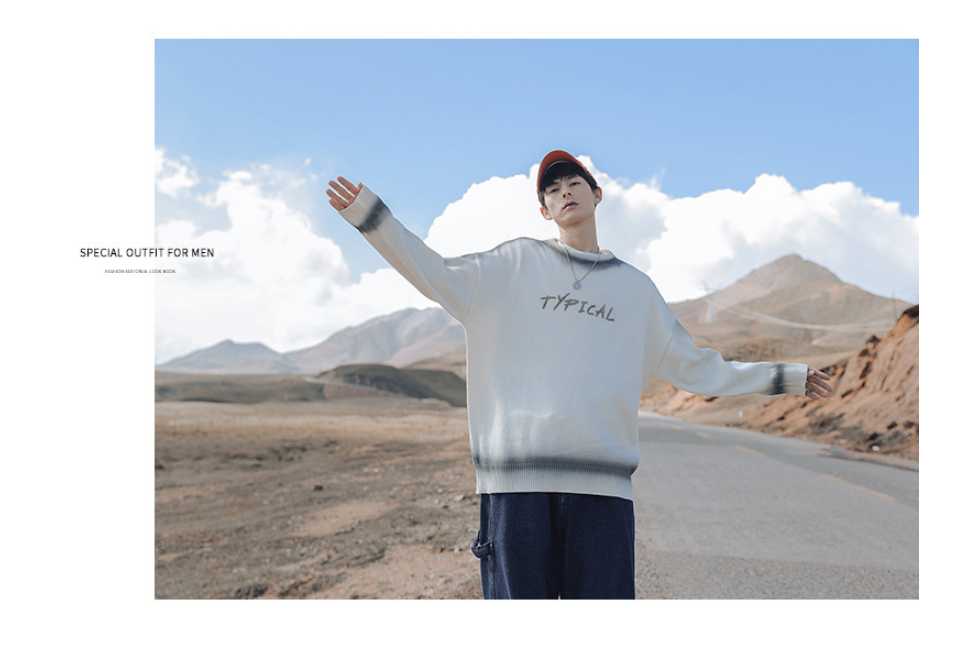 

Autumn Winter Men's Sweater Personality Fashion Pullover Casual Long-sleeved Loose Jet Printing Knitted Comfortable Couple Tops, White;black