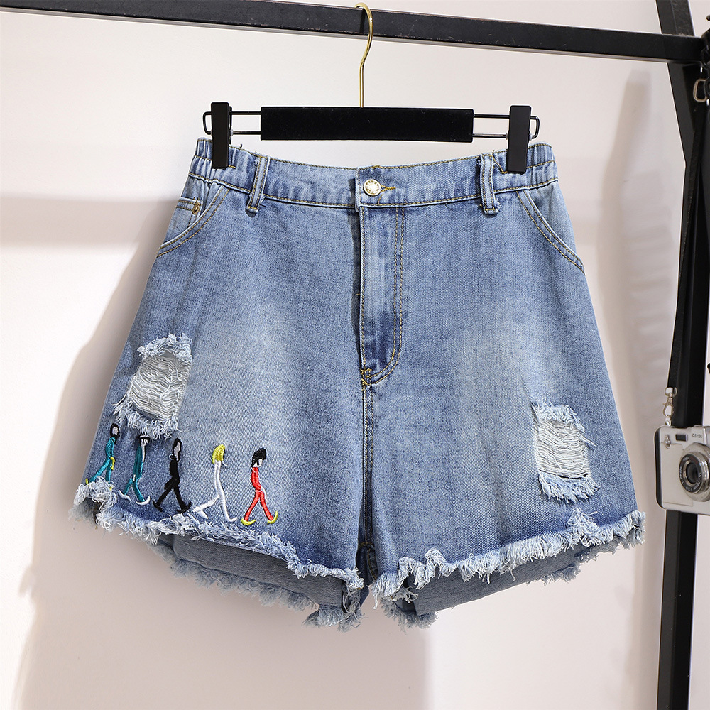 

2021 New Oversize Jeans Women Summer Hole Wide Leg Denim Plus Size  Elastic Waist Vintage Casual Shorts Femme Y352 C9gw, Blue