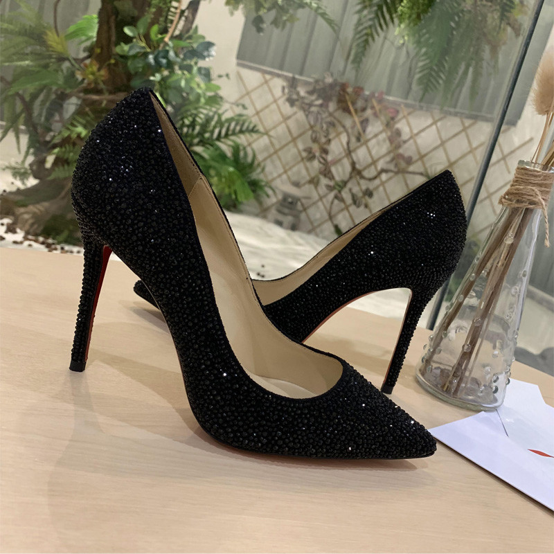 

black female high heels noble crystal temperament cold diamond stiletto point mouth elegant wedding only woman shoes QJSL, 8.5