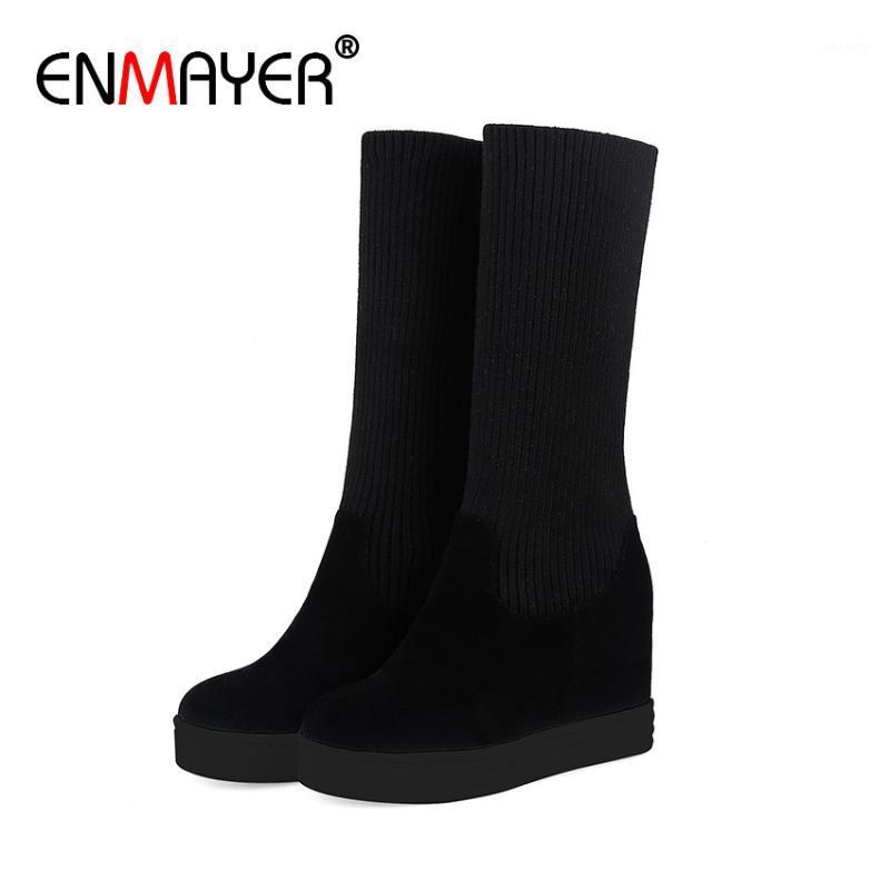 

ENMAYER Increased Skinny Straight and Flanging Two Ways To Wear Genuine Leather Microfiber Round Toe Turned-over Round Toe1, Black