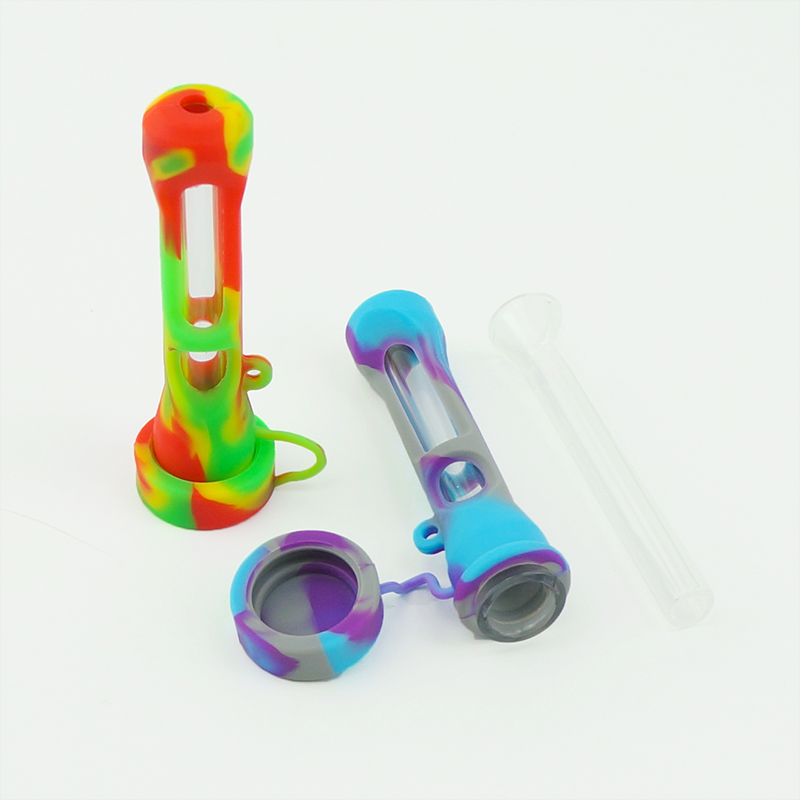 

Hitter Tobacco silicone glass water Mini hand Pipe portable dab rig silicone smoking pipes glass bong smoking accessories 420 Hand