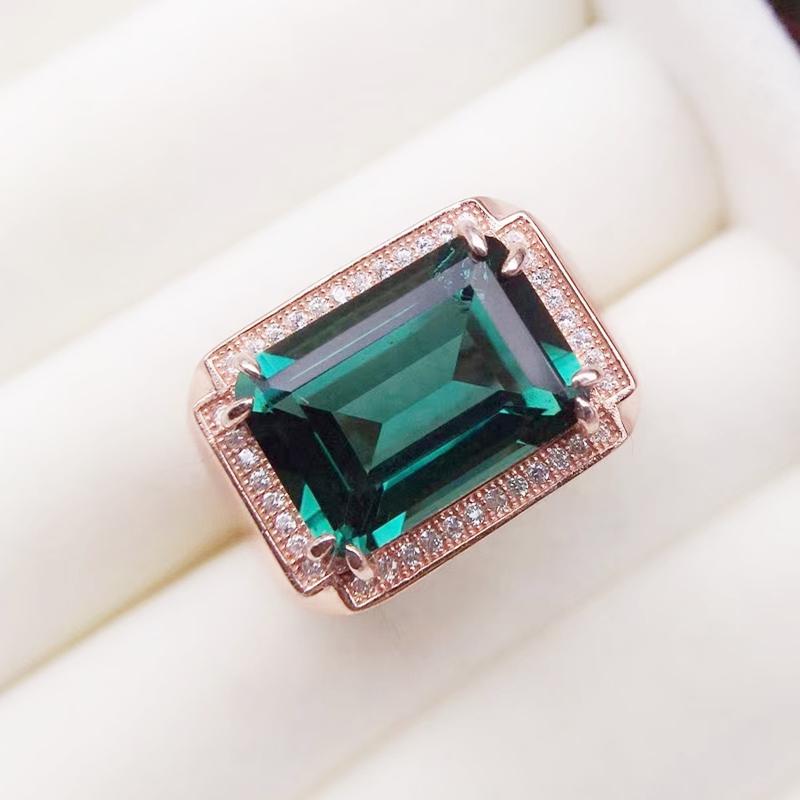 

Cluster Rings Per Jewelry Green Quartz Rectangle Style Big Ring 10*14mm 7.3ct Gemstone 925 Sterling Silver T207153, Golden;silver