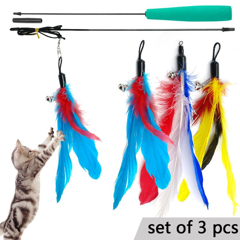 

Funny Cat Toy Interactive Kitten Catcher Teaser Wand Toys For Cats Feather Wands Stick Pets Scratching Toy Pet Supplies 3PCS