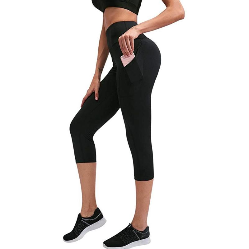 

US local Shipping High Waist Legging 15% Spandex Pockets Yoga Capri Pants With 4 Way Stretch Tummy Control Fitness Yoga Leggings