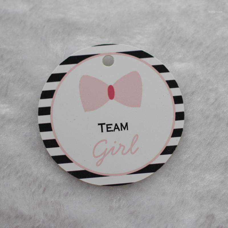 

50mm/2inch Personalized Black and white Stripes Gender Girl Reveal Bow Customizable Classic Round Favor tag1