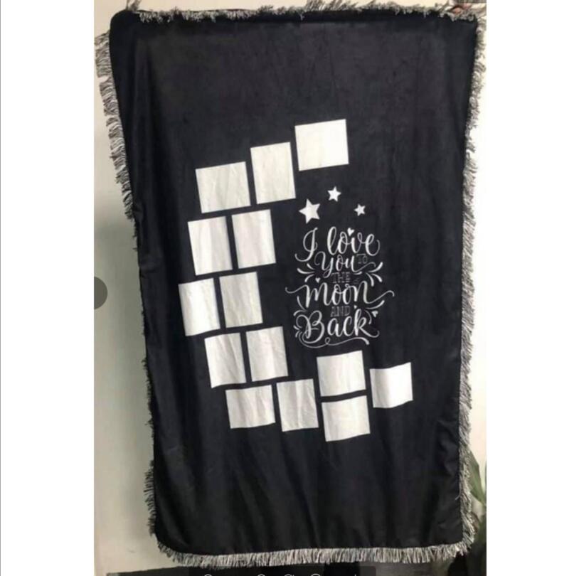 

DIY 9 penels Flannel black and white plaid blanket 125 * 150cm air conditioning blankets with tassels Heat transfer printing Beautiful sofa for home use