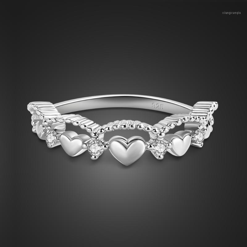 

Cluster Rings Delicate Wedding Ring 100% 925 Sterling Silver Crown Heart Stackable Double CZ For Women Fine Jewelry Holiday Gift, Golden;silver