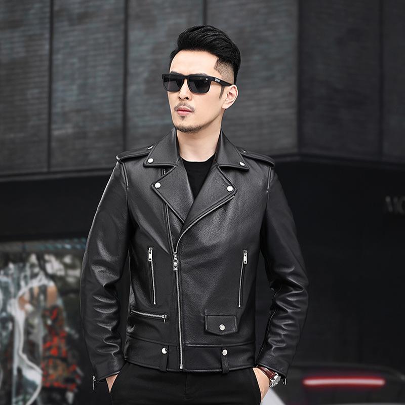 

A undertakes 2020 sheep pipi suit collar cultivate morality men leather haining leather garment locomotive model, Black