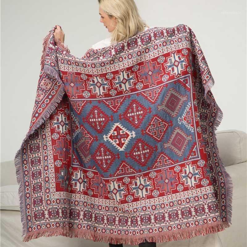 

Double Sided Cotton Woven Blanket Sofa Towel Blanket Thickened Warm Bohemia Boho Throw Bed Travel Retro Decor1