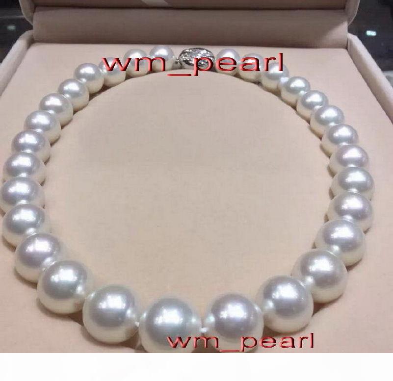 

17"13-15mm REAL Natural south sea round white pearl necklace 14K, Silver