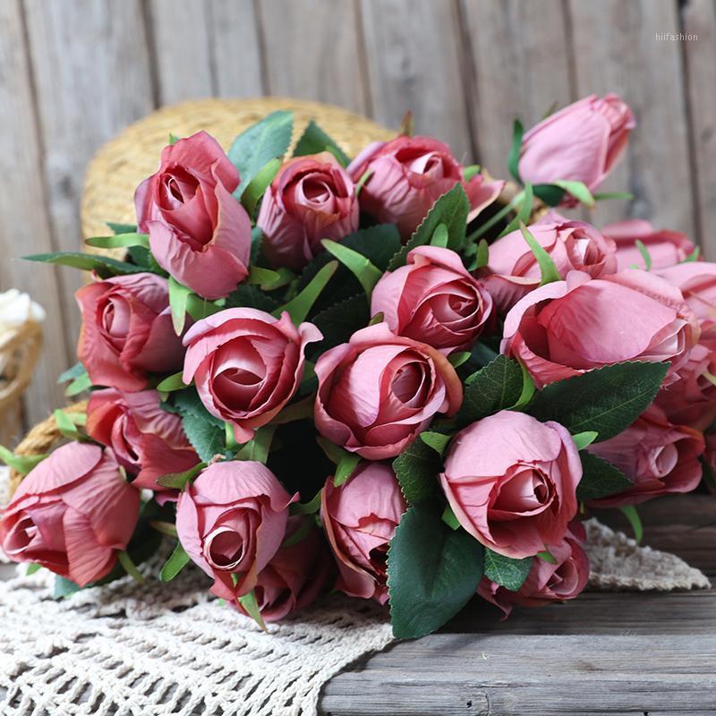 

9 head bouquet simulation rose home living room decoration fake flower simulation flower table ornament vase decoration1, Red
