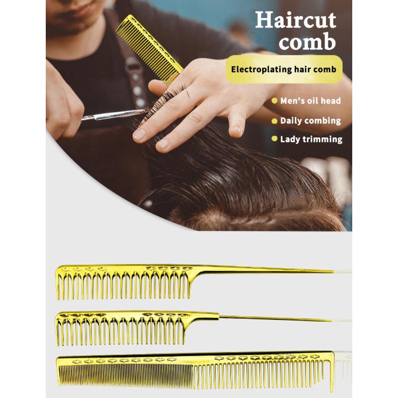 

3Pcs Barber Comb Set Pack, Hair Combs Anti Static Styling Comb Hairdressing Barbers Combs (Gold