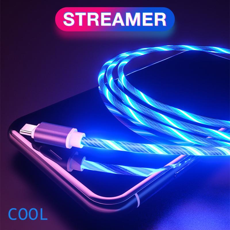

2.4A LED Glow Flowing Type C Cable Luminous Streamer TPE Cables Charging Micro USB Cable For Huawei Samsung Xiaomi Android Wire Cord, Red