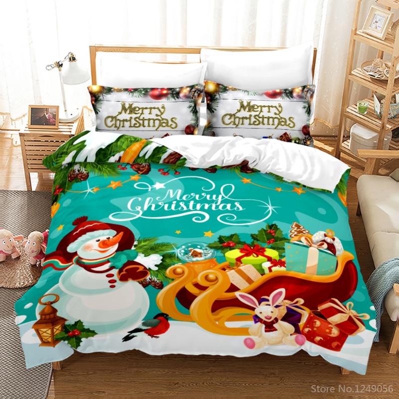 

3D Merry Christmas Pattern Duvet Cover with Pillowcase Bedding Set Single Double  Full Queen King Size for Kid Bedroom Decor, 16