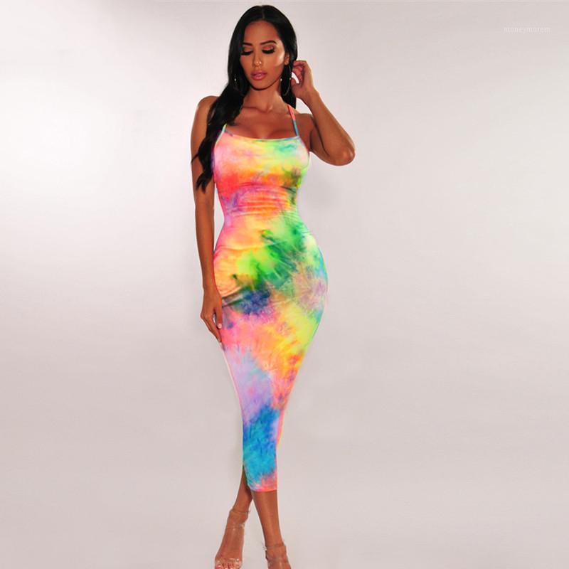 

tie dye slip backless sexy 2020 summer autumn women fashion high waist slim party elegant bodycon midi dress1, Yellow