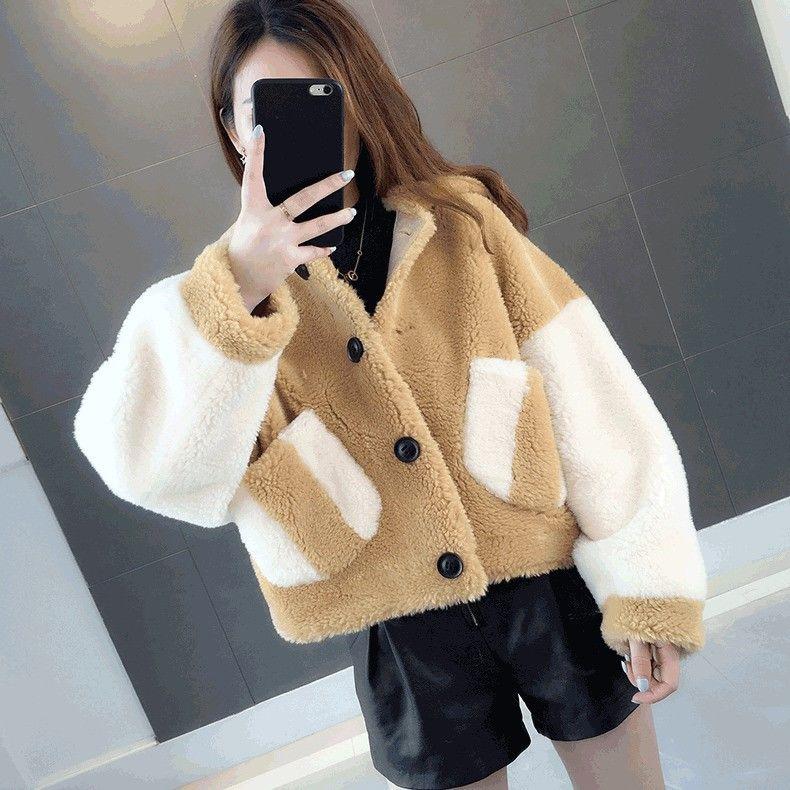 

Women 2021 Autumn Winter Casual Teddy Coat Fleece Warm Thick Faux Fur Short Jacket Female Pockets Plush Overcoat Outwear S739, Red