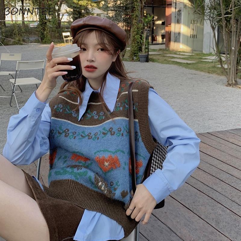 

Sweater Vest Women Korean Style College Temperament Loose All-match Retro Female Fashion Sleeveless Autumn Brown Classic Vintage