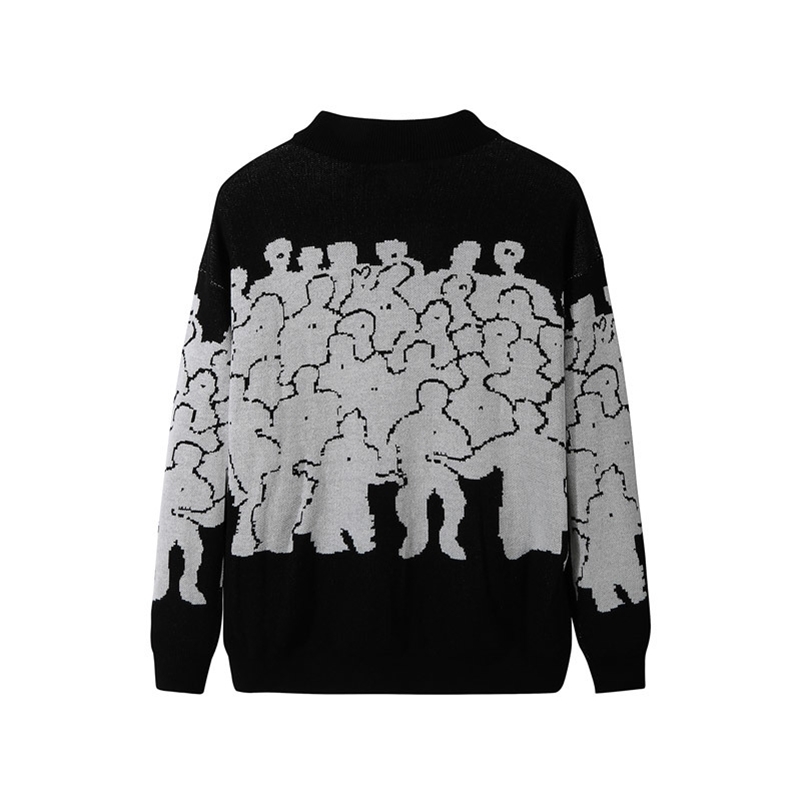 Fashion Sweater Men Cotton Embroidery Pull Homme Sweater Men Clothing Korean Clothes Oversize Knitted Sweater Coats No Quit 3XL 201028