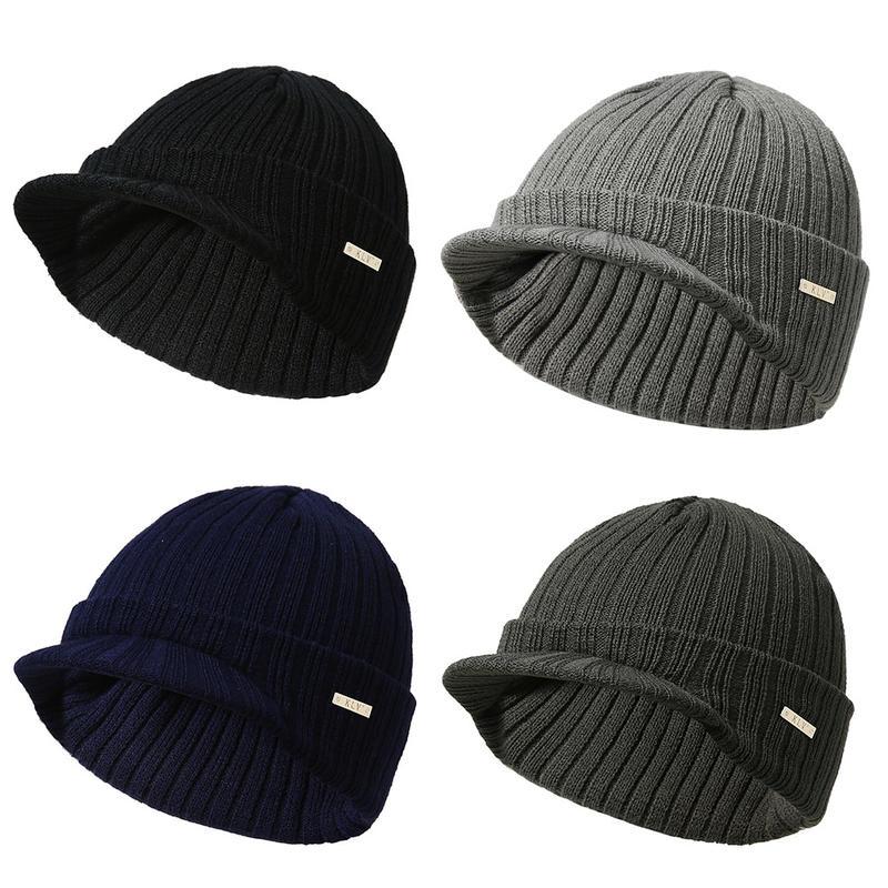 

Outdoor Winter Women Mens Solid Color Visor Beanie Breathable Peaked Cap Hat Knit Ski Hunting Army Warm Hat, Black