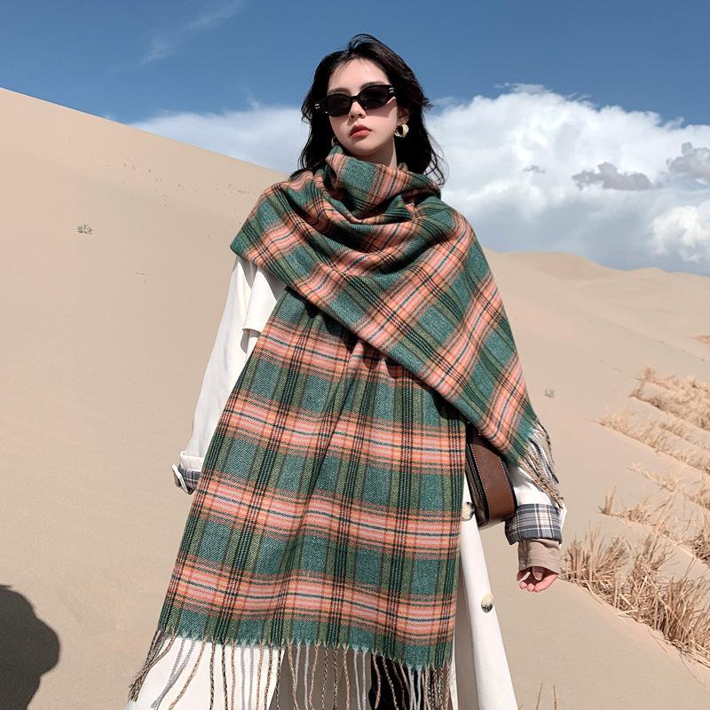 

Scarves 2021 Woman Winter Scarf Fashion Female Shawls Cashmere Handfeeling Wraps Tassel Plaid Hijab, Blue;gray