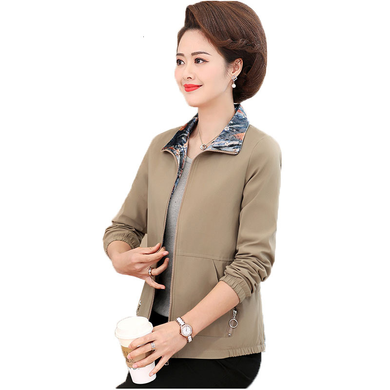 

2021 New 5xl Plus Size Lapels with Short Zipper Female Middle-aged Jacket Jackets Outerwear Spring Clothes Mother ONH7, Coffee color.