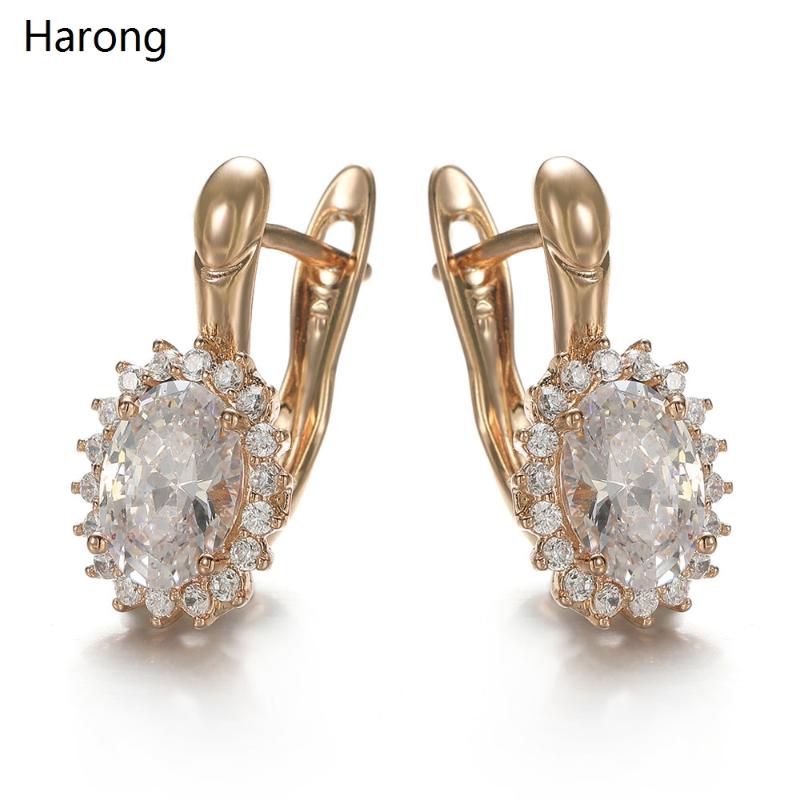 

Natural Crystal Zircon Copper Stud Earrings Luxury Female Noble Ear Clip Wedding Jewelry For Woman Girl Gift Accessories