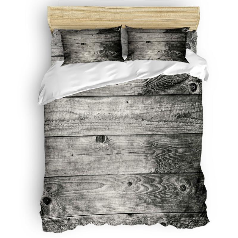 

Vintage Grey Wooden Board Thanksgiving Day Polyester Fabric California King The Lovers' Day Beautiful Bed Sets Bedroom Silver, As pic