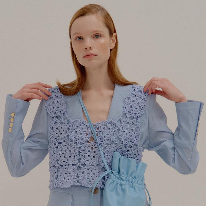 

2020 Spring and Summer New Handmade Crochet Knitted Vest Small Blouse, Blue
