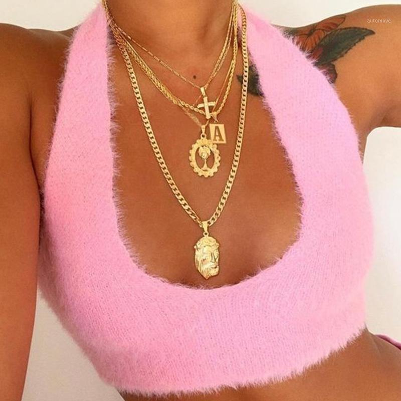 

Exaggerated Letter A Pendant Layered Necklace Geometric Alloy Beauty Portrait Cross Wine Glass Multilayer Necklace Banquet gift1