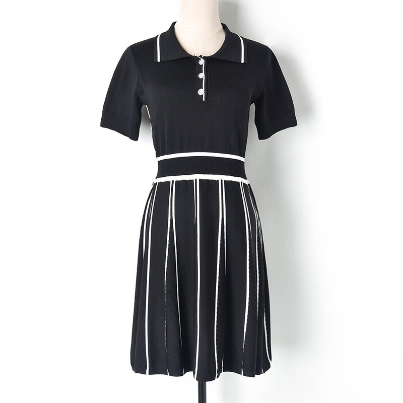 

Fashion Collection Striped Dresses of Malha Fancy Summer 2021 Aline Dressed in Women's Party Goal Turned Down Sweet Formal Dress Y79q, Blue