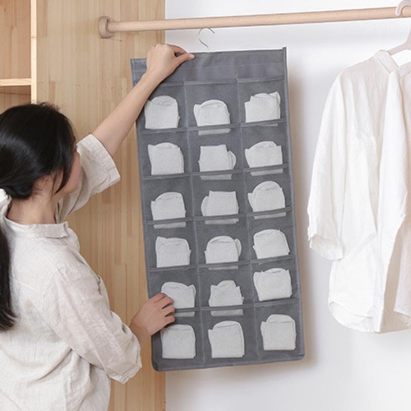 

Wardrobe Storage Bag Foldable Hanging Organizer Underware Bra Socks Multi Pockets Bag Oxford Fabric Hang Storage Organizer, Gray