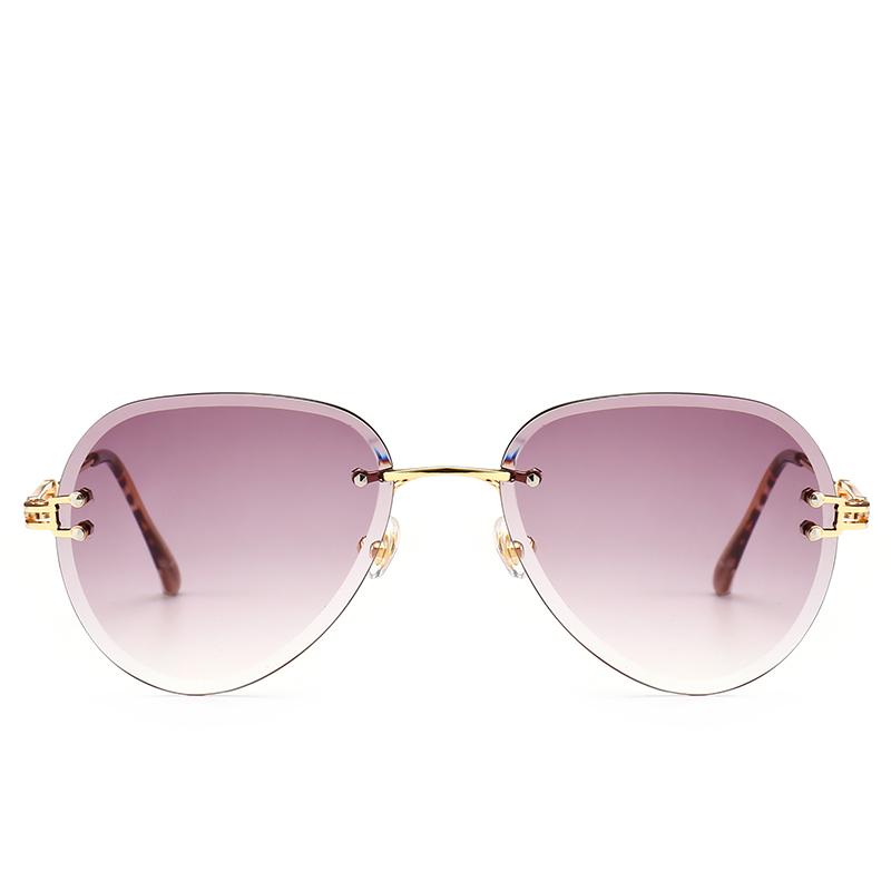 

Gradient Women Luxury Metal Glasses Girls Shades Custom Rimless Sunglasses