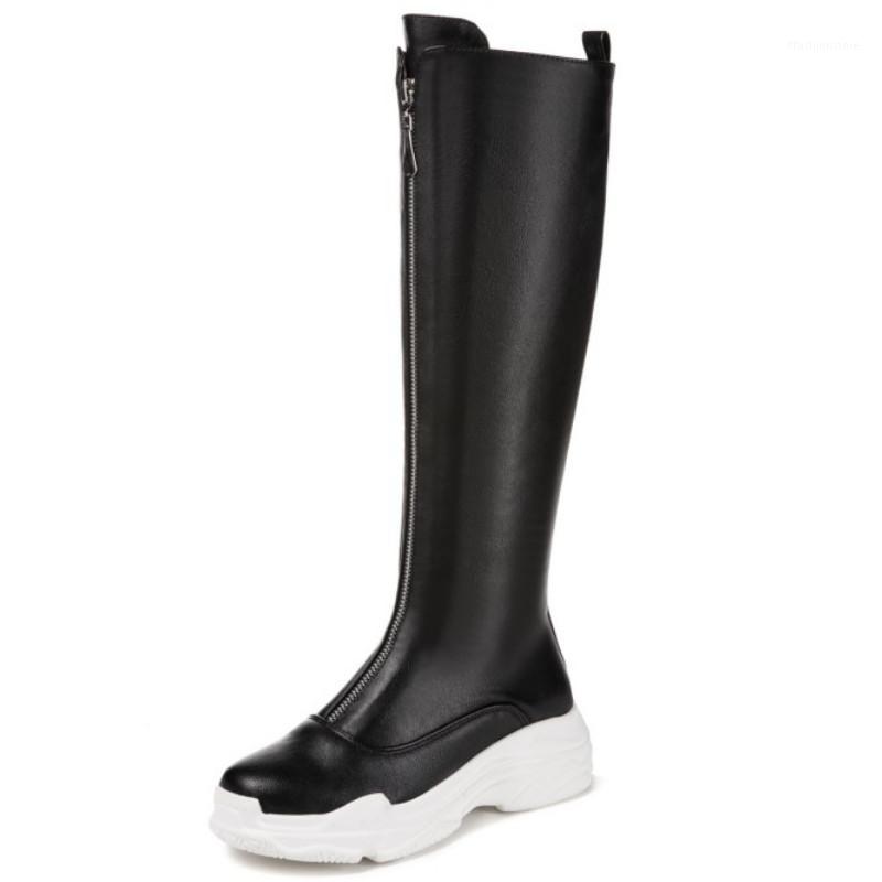 

Fanyuan Boots Ladies Black Boots Platform Front Zipper Winter Knee High Round Toe Classics Shoes Woman Size 29-431, White