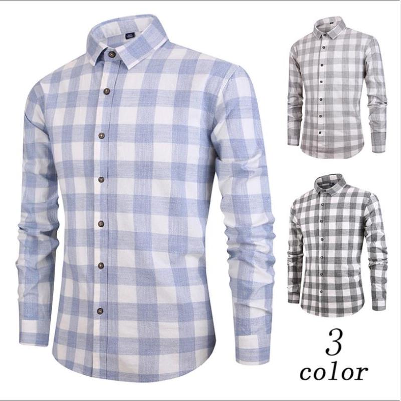 

Spring and autumn man casual plaid shirt new male cotton-colored spinning plaid Korean Slim casual long-sleeved shirt men tops, Gray