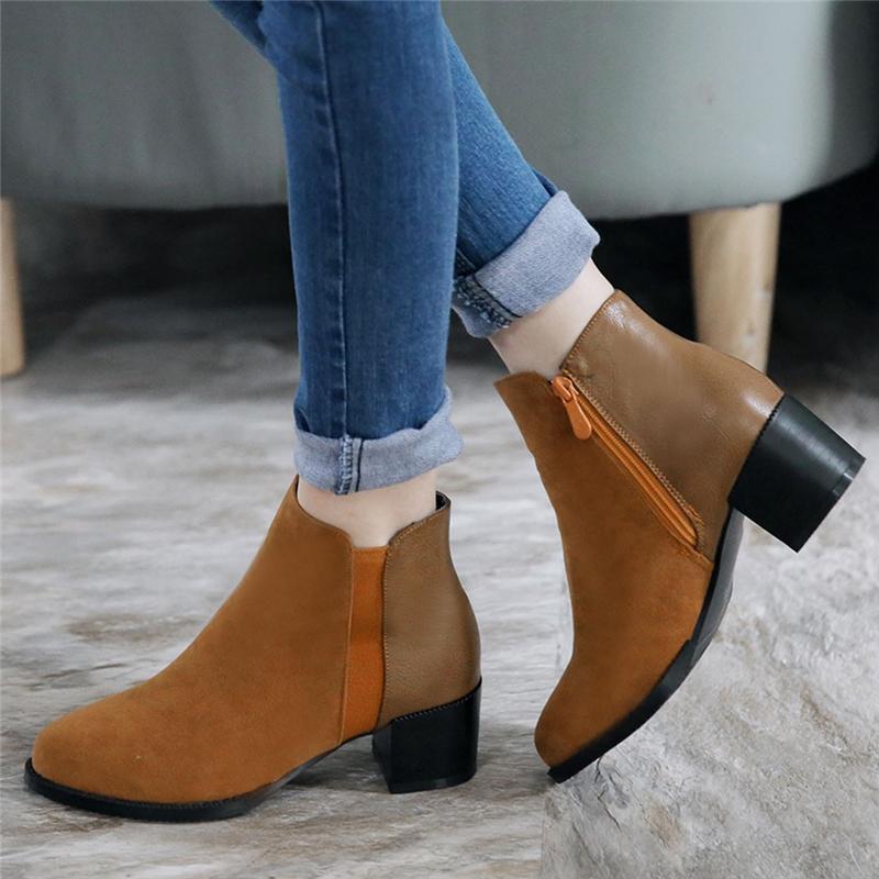 

Botas Mujer Invierno 2020 Large Size Retro Med Heel Zipper Ankle Short Shoes Woman Slip-On Low Non-Slip Boots Student Winter 7*4, Bk