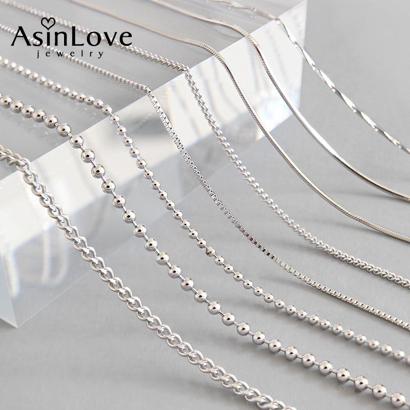 

AsinLove Classic 925 Sterling Silver Chain Snake Bone Necklace for Women Minimalist Bead Chains Fashion All-match Fine Jewelry
