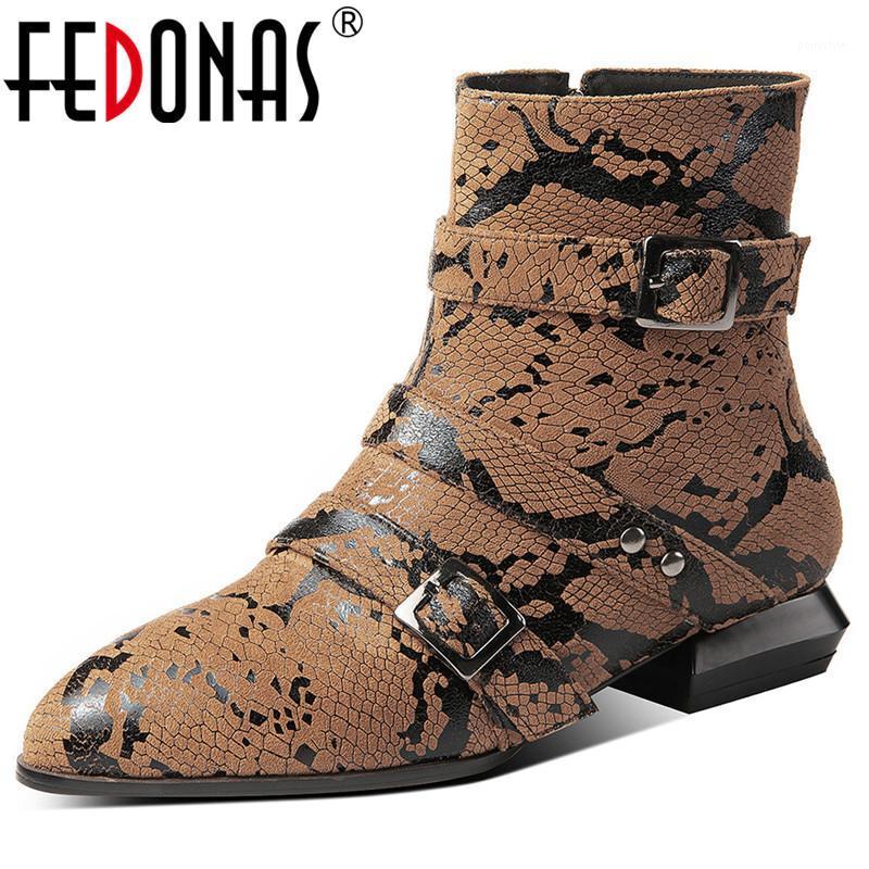 

FEDONAS Vintage Ankle Boots Women Autumn Winter Retro Snake Print Buckle Casual Shoes Woman Plus Size Zipper Boots Office Ladies1, Green