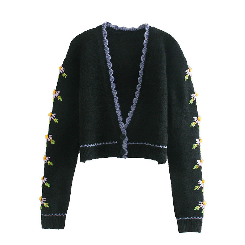 

2021 New American Wind Spring Black Fungus and Cultivate Morality Short Cardigan Printing Jacket Wholesale Sweater I4le, See chart