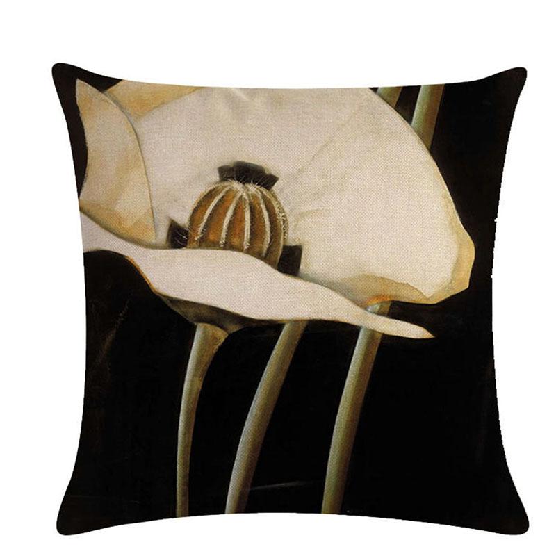 

Black And White Flower Cushion Cover Linen Throw Pillow Covers Vintage Decorative 45x45cm Couch Pillow Fashion Nordic Pillowcase, Style 4
