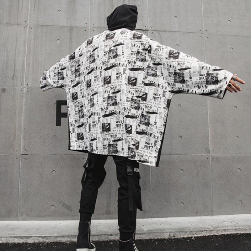 

2021 Spring Fall for Fashionable Men Printed Patchwork Hip Hop with Hoodie Shirt Streetwear Long Coat Great Dimensions Tee Shirts of Gd31, Black