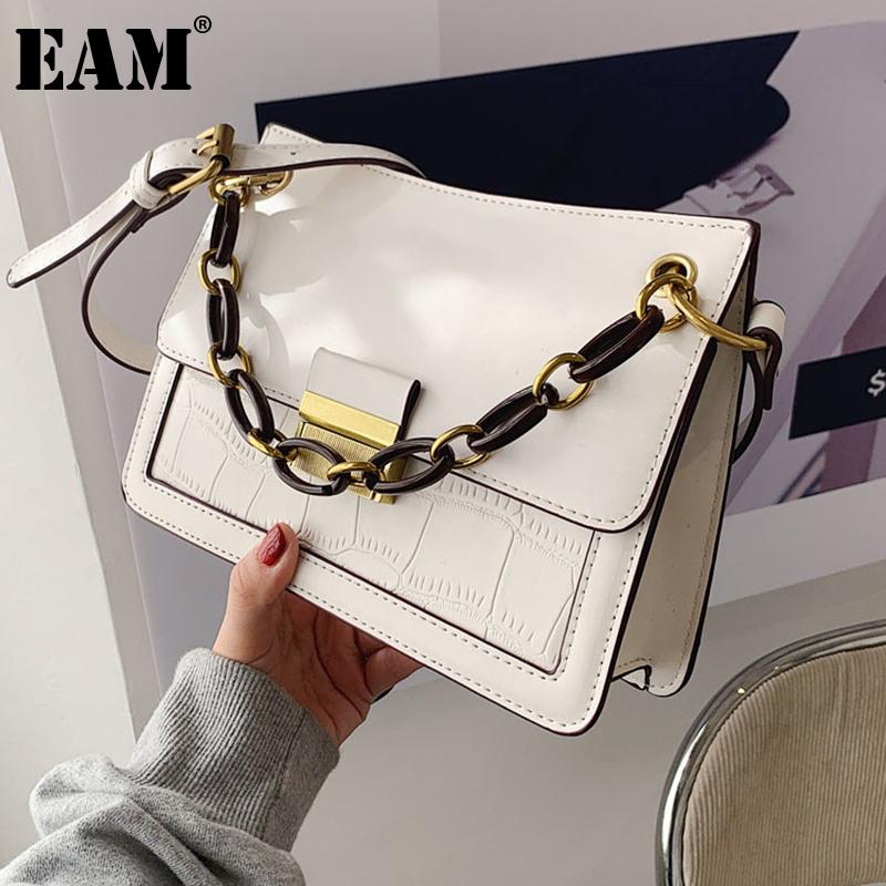 

[EAM] Women New Elegant Small Chains PU Leather Flap Personality All-match Crossbody Shoulder Bag Fashion Tide 2021 18A1578, Black